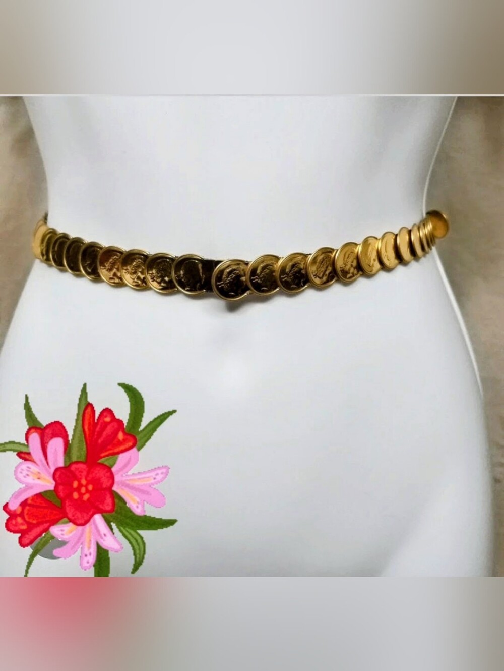 Vintage Reine Elisabeth Gold Coin Elastic Belt